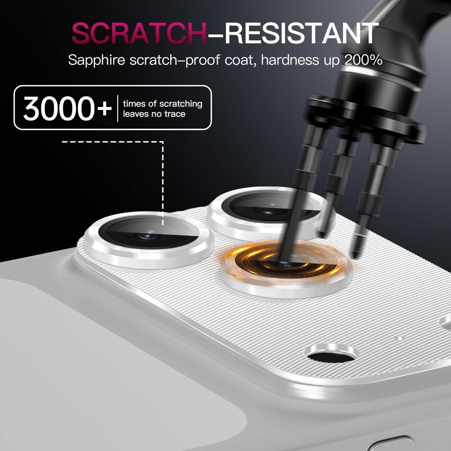 SCRATCH-RESISTANT  
Sapphire scratch-proof coat, hardness up 200%  
3000+ times of scratching leaves no trace