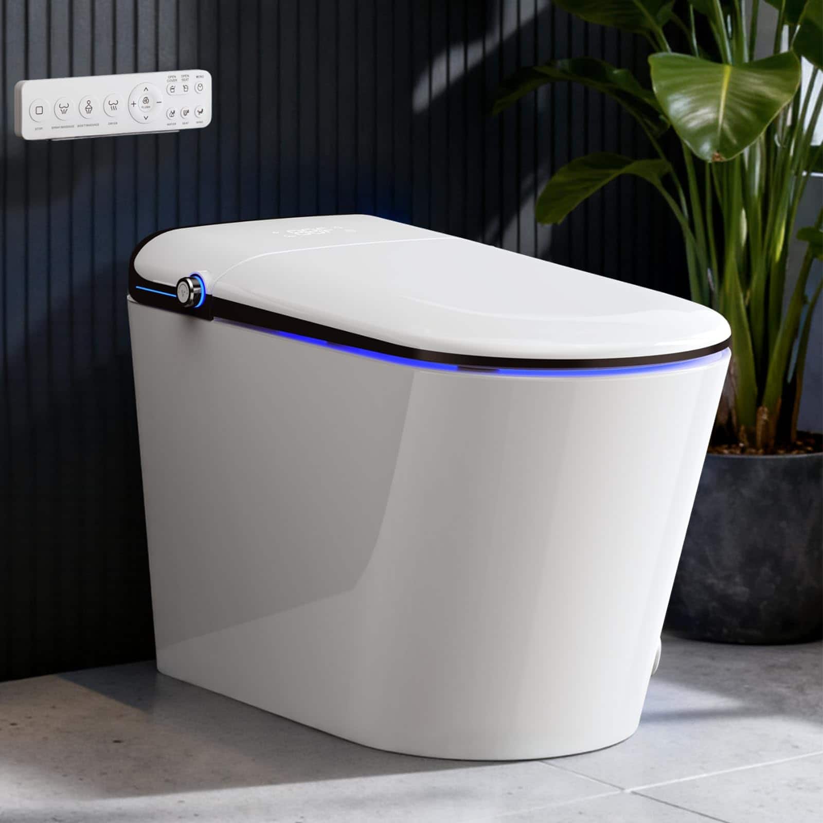Front. Koligey - Elongated Smart Toilet With Bidet Built-in, Auto Open/Close Lid, Soft-Closed Heated Seat, Tankless Auto Flush - White black.