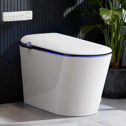 Front. Koligey - Elongated Smart Toilet With Bidet Built-in, Auto Open/Close Lid, Soft-Closed Heated Seat, Tankless Auto Flush - White black.
