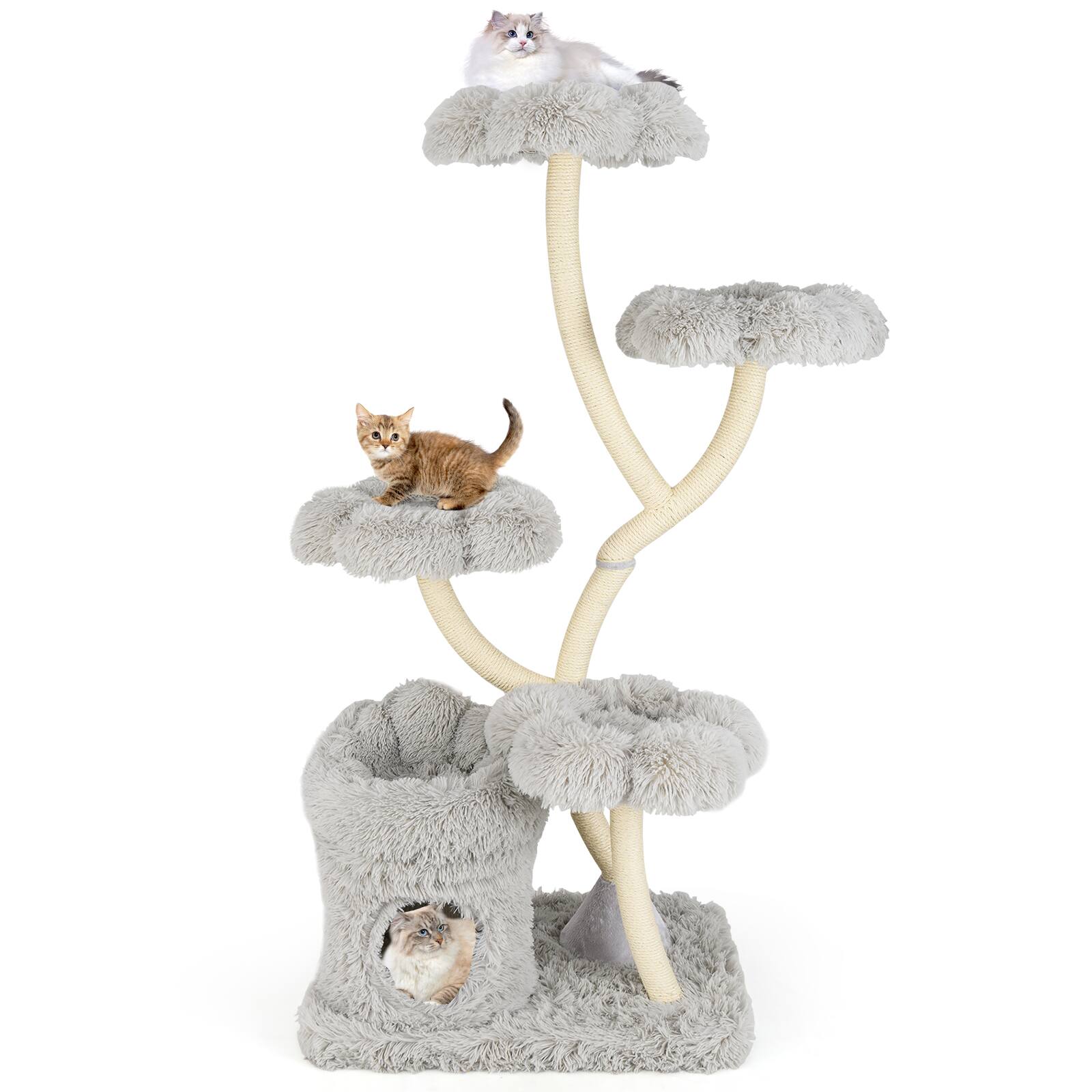 Alt View 9. Gymax - Gymax Freestanding Cat Tower Tall Cat Tree w/ four Flower-shaped Platforms Cat Condo Gray - GYM17359.