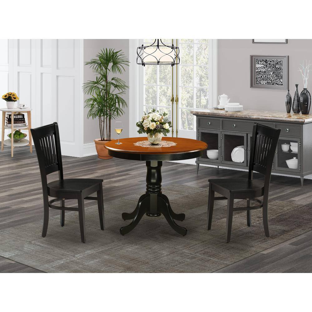 Angle. East West Furniture - East West Furniture 3-Piece Dining Room Set- 2 Kitchen Chair and Modern dining room table - Wooden Seat and Slatted - Multi-Color.