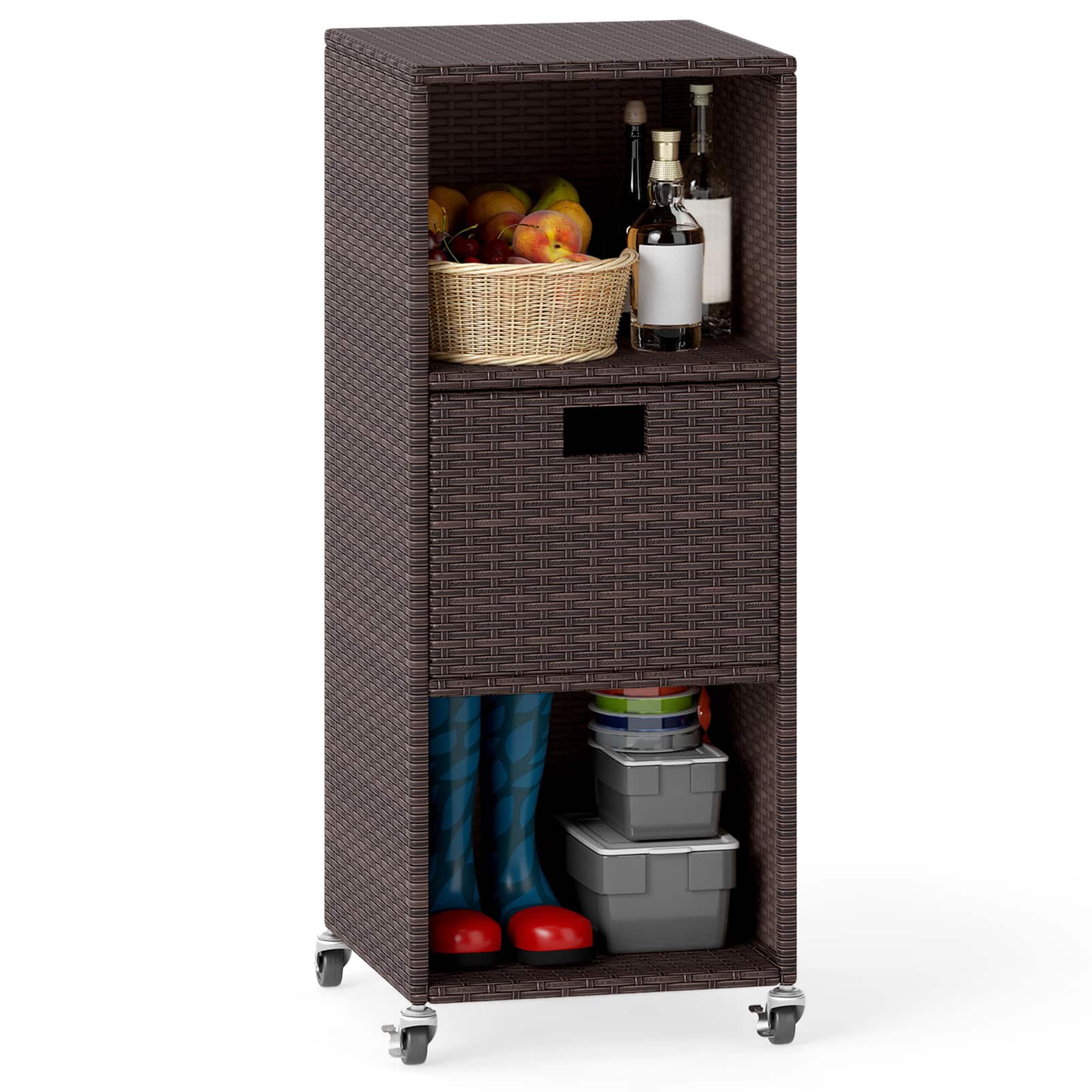 WELLFOR - Outdoor Storage Cabinet with Drawer and 3 Shelves for Backyard - Mix Brown