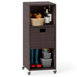 WELLFOR - Outdoor Storage Cabinet with Drawer and 3 Shelves for Backyard - Mix Brown