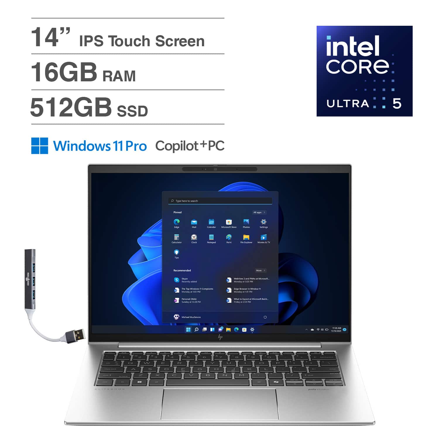 14" IPS Touch Screen  
16GB RAM  
512GB SSD  
Intel Core Ultra 5  
Windows 11 Pro Copilot+PC