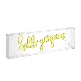 Jonathan Y - Hello Gorgeous 20" Contemporary Glam Acrylic Box USB Operated LED Neon Light - Yellow