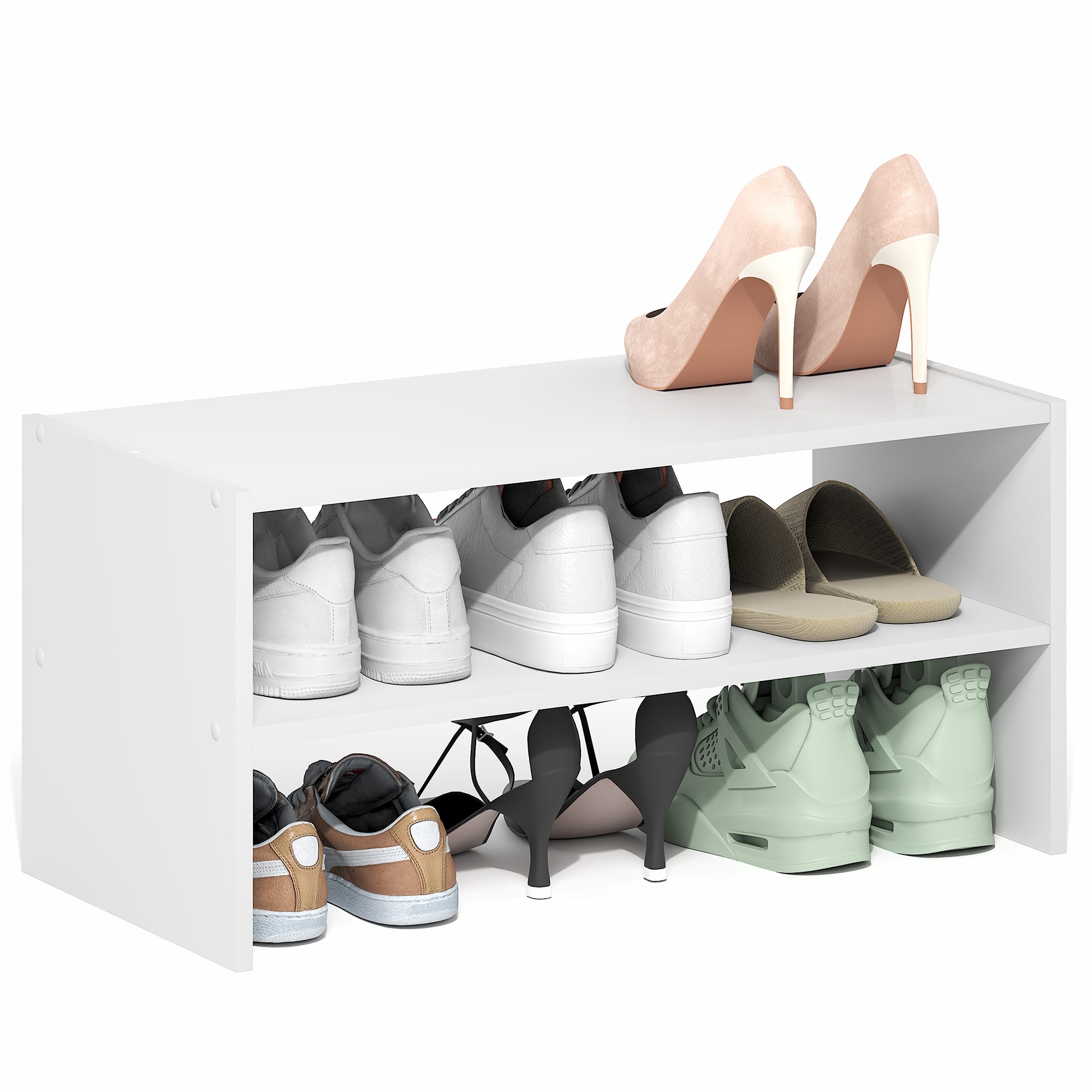Furinno - FANO Shoe Rack, 24-Inch Width Shoe Organizer, Stackable Shoe Storage, for Closet Entryway, Office, Garage - White