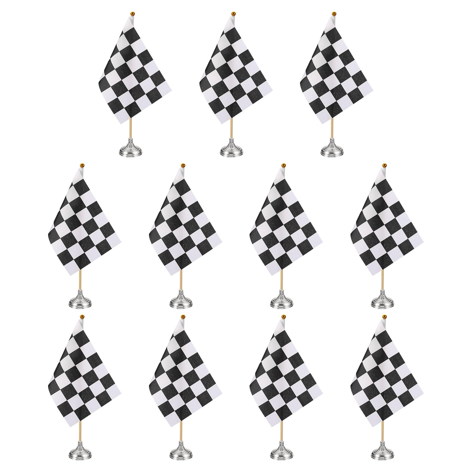 Unique Bargains - 12pcs 12" B/W Checkered Table Flag for Racing/Sport Party, Bamboo Stick & Silver Round Base - Black and White Flag, Silver Base