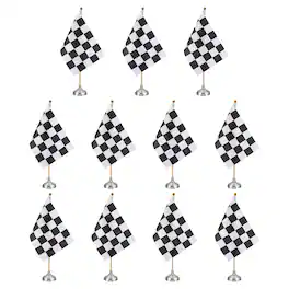 Unique Bargains - 12pcs 12" B/W Checkered Table Flag for Racing/Sport Party, Bamboo Stick & Silver Round Base - Black and White Flag, Silver Base