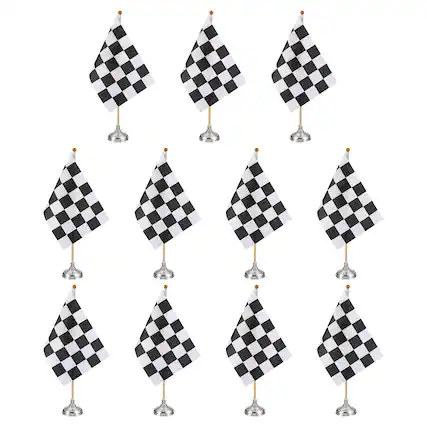 Front. Unique Bargains - 12pcs 12" B/W Checkered Table Flag for Racing/Sport Party, Bamboo Stick & Silver Round Base - Black and White Flag, Silver Base.