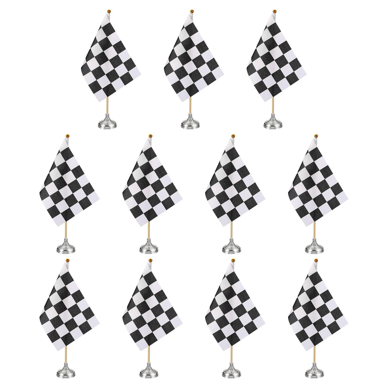 Front. Unique Bargains - 12pcs 12" B/W Checkered Table Flag for Racing/Sport Party, Bamboo Stick & Silver Round Base - Black and White Flag, Silver Base.