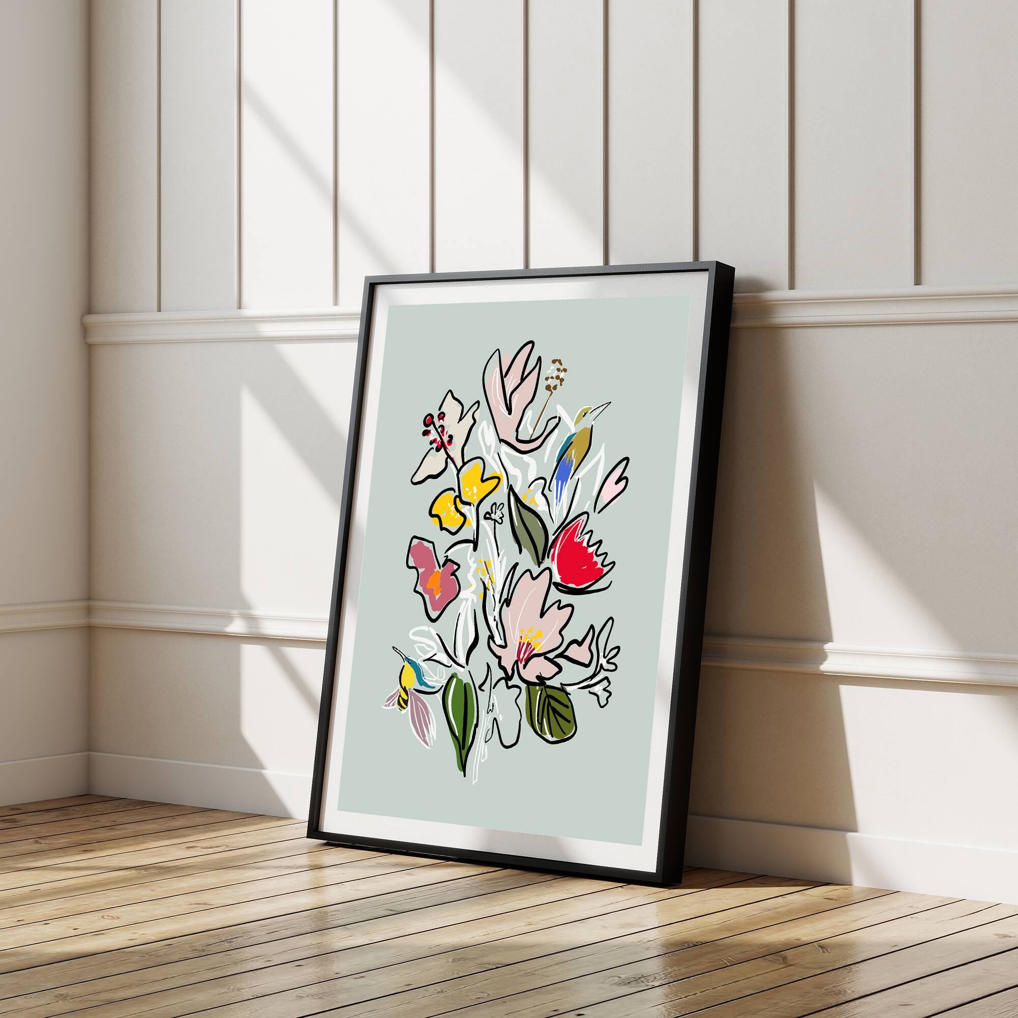 Back. HOMLUX - 1 Piece Framed Floral Bouquet Canvas Wall Art Modern Botanical Wall Decor Flower Canvas Print 24 in. x 18 in. - Multi-Colored.