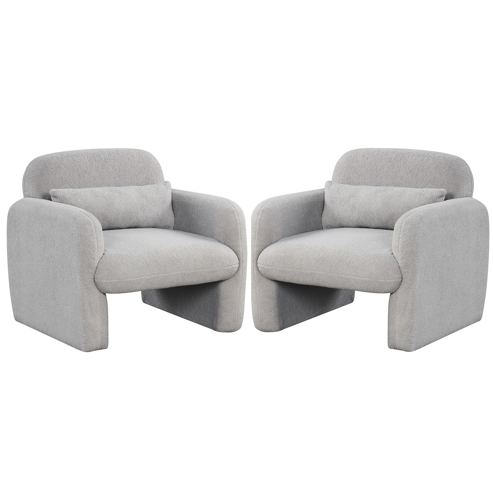 Gymax - 2PCS Modern Accent Chair Sherpa Fabric Upholstered Armchair w/ Waist Pillow Grey - Gray