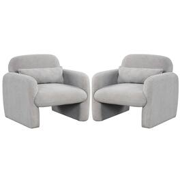 Gymax - 2PCS Modern Accent Chair Sherpa Fabric Upholstered Armchair w/ Waist Pillow Grey - Gray