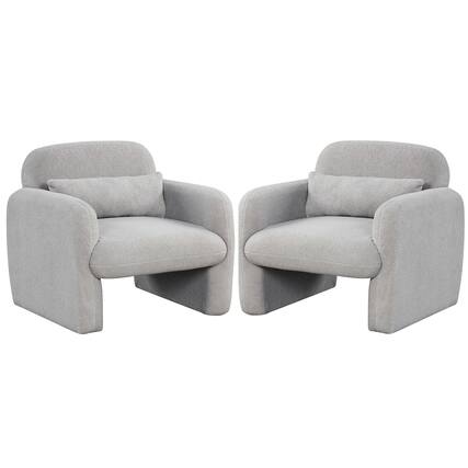 Front. Gymax - Gymax 2PCS Modern Accent Chair Sherpa Fabric Upholstered Armchair w/ Waist Pillow Grey - Grey.