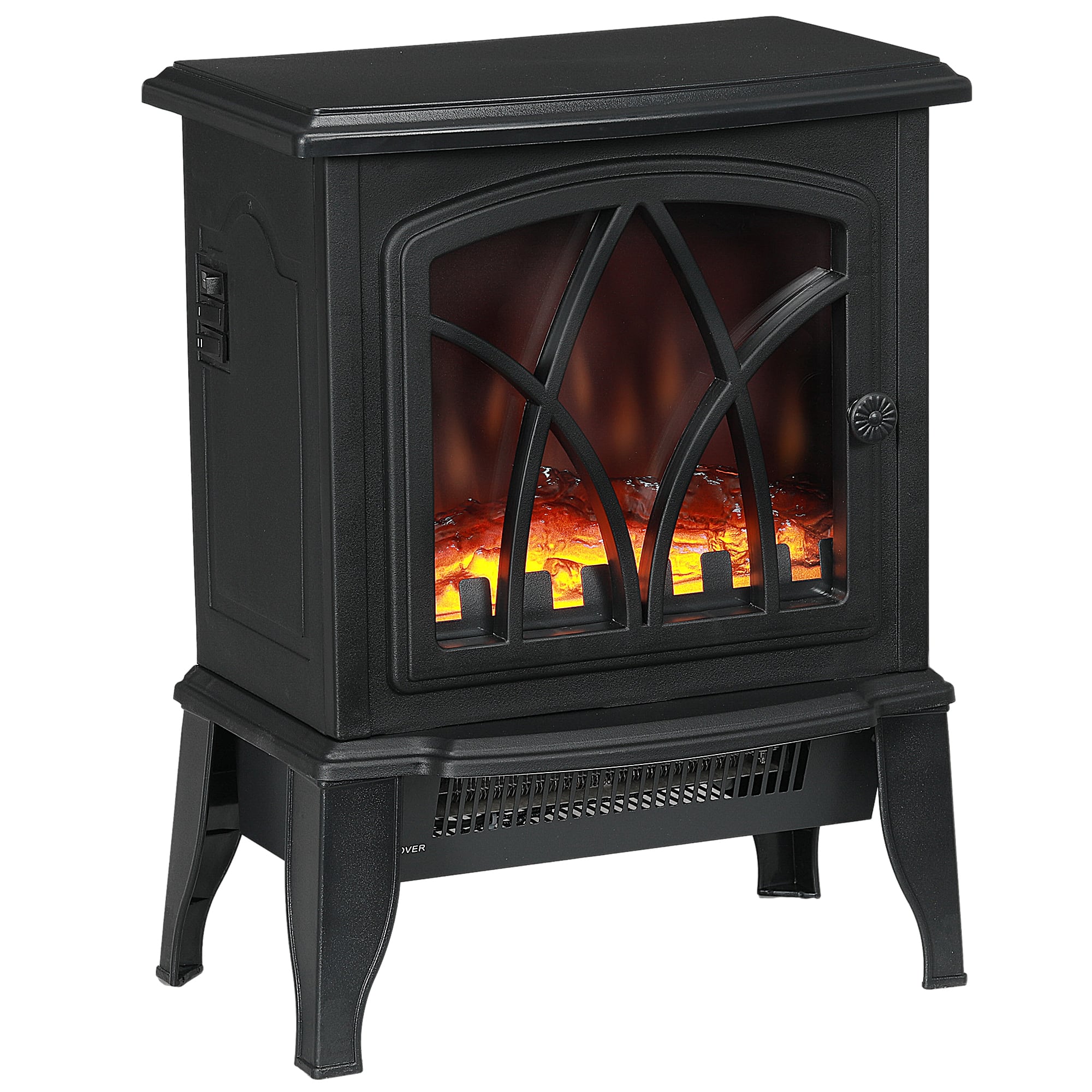 APRILSOUL - Electric Fireplace Stove 18 Freestanding Heater Realistic Flame Overheating Protection Portable 750w1500w - Black