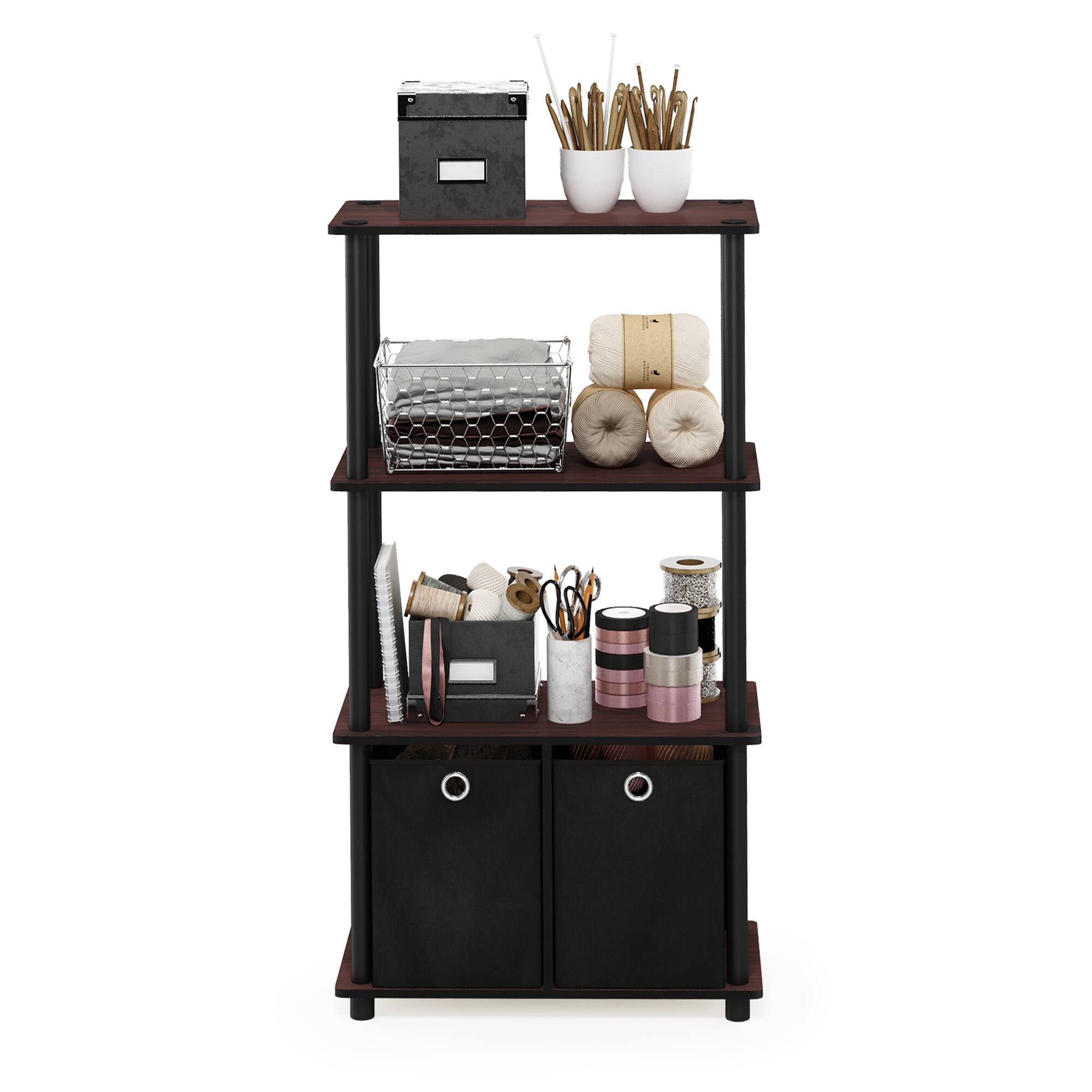 Alt View 4. Furinno - Go Green 4-Tier Multipurpose Storage Rack Shelving Unit w/Bins, Dark Cherry/Black - Dark Cherry/Black.