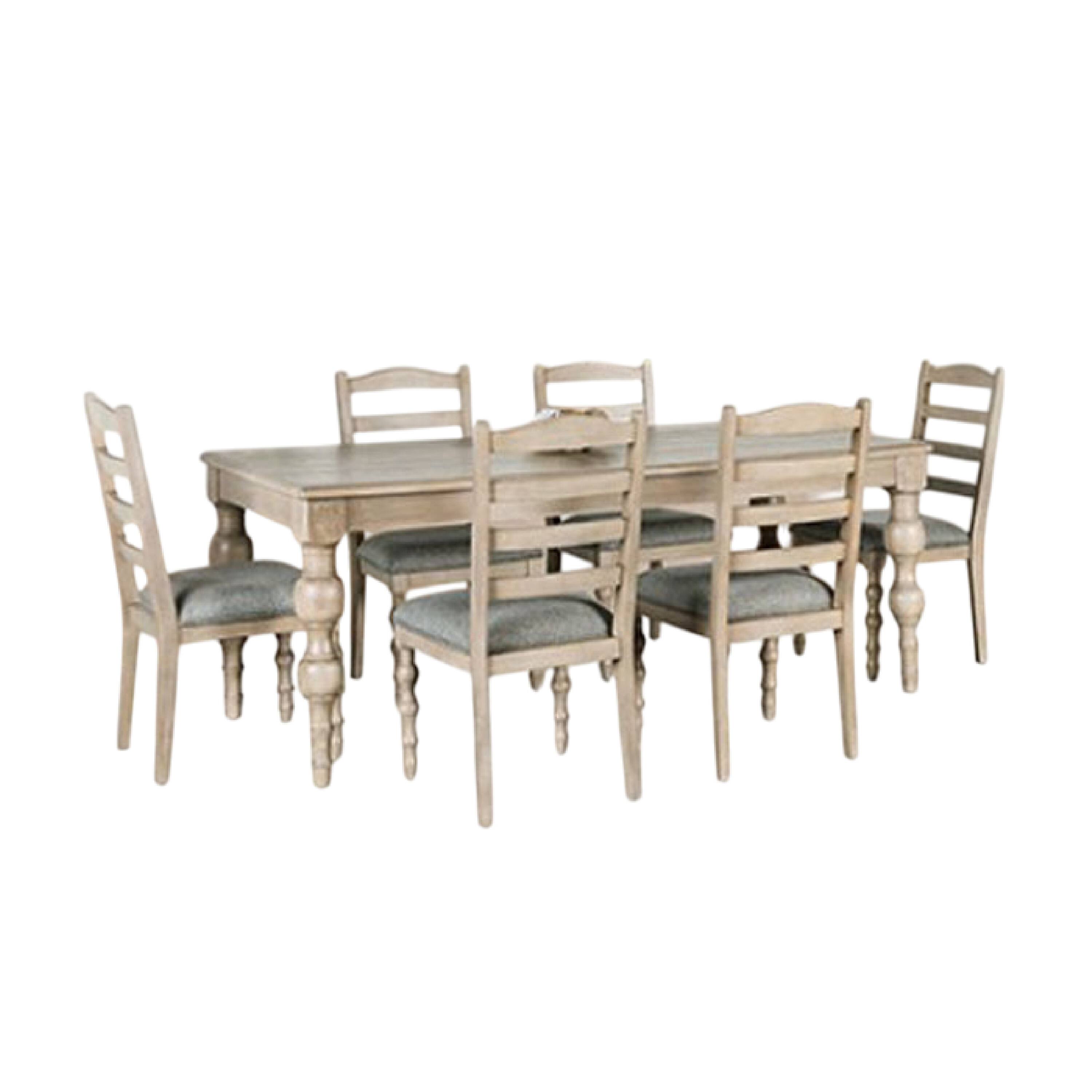 Alt View 1. Manhattan Lane - Cherie 7pc Dining Table Set, Turned Legs, 6 Fabric Chairs, Light Brown - Light White Wash Brown, Gray.