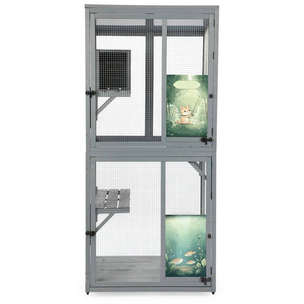 Front. Resenkos - Resenkos 70-Inch Cat Catio, Outdoor Wooden Enclosure With Wheels, Multi-Level Platforms, Custom Panels, Gray.