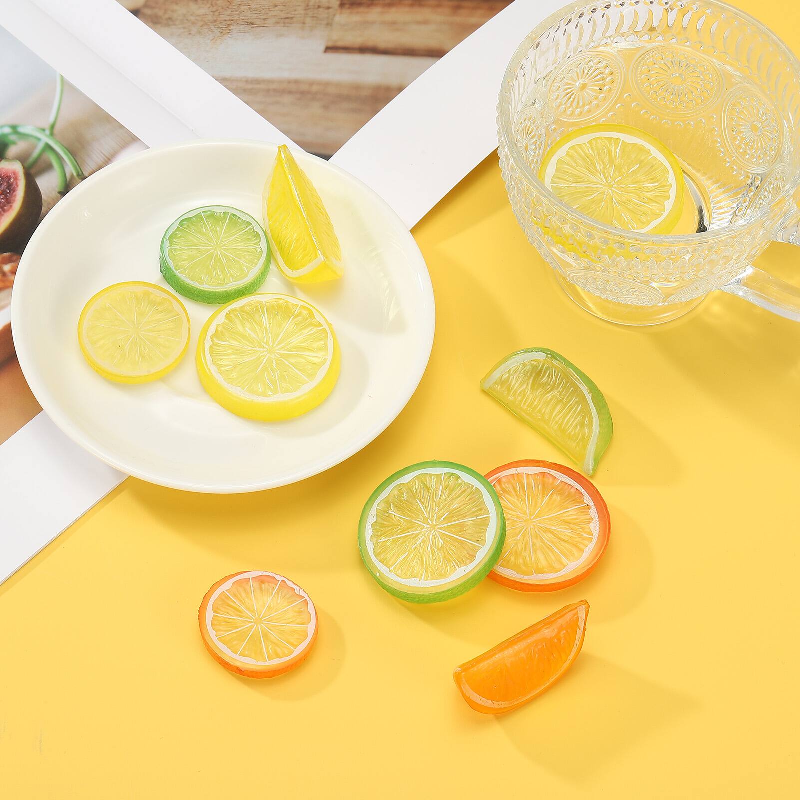 Alt View 3. Unique Bargains - Fake Lemon Slices 10pcs 2.2in Simulation Artificial Fruit Decor for Home Party Table Display - Orange.