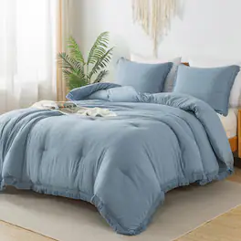 Comfort Essence - Queen Comforter Set 3 Pieces Boho Lightweight Fluffy Bedding Comforters Sets Soft Tassel All Seasons Bed - 17 - Grayish Blue-Queen (90"x90")