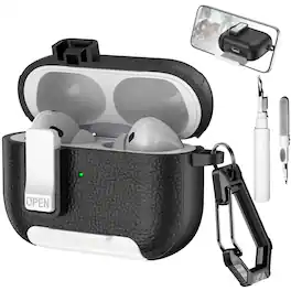 Dteck - Case for Apple Airpods Pro 2nd Gen (2022) with Phone Holder & Keychain,Leather Texture Earbuds Cover for Man Women - Whiteblack
