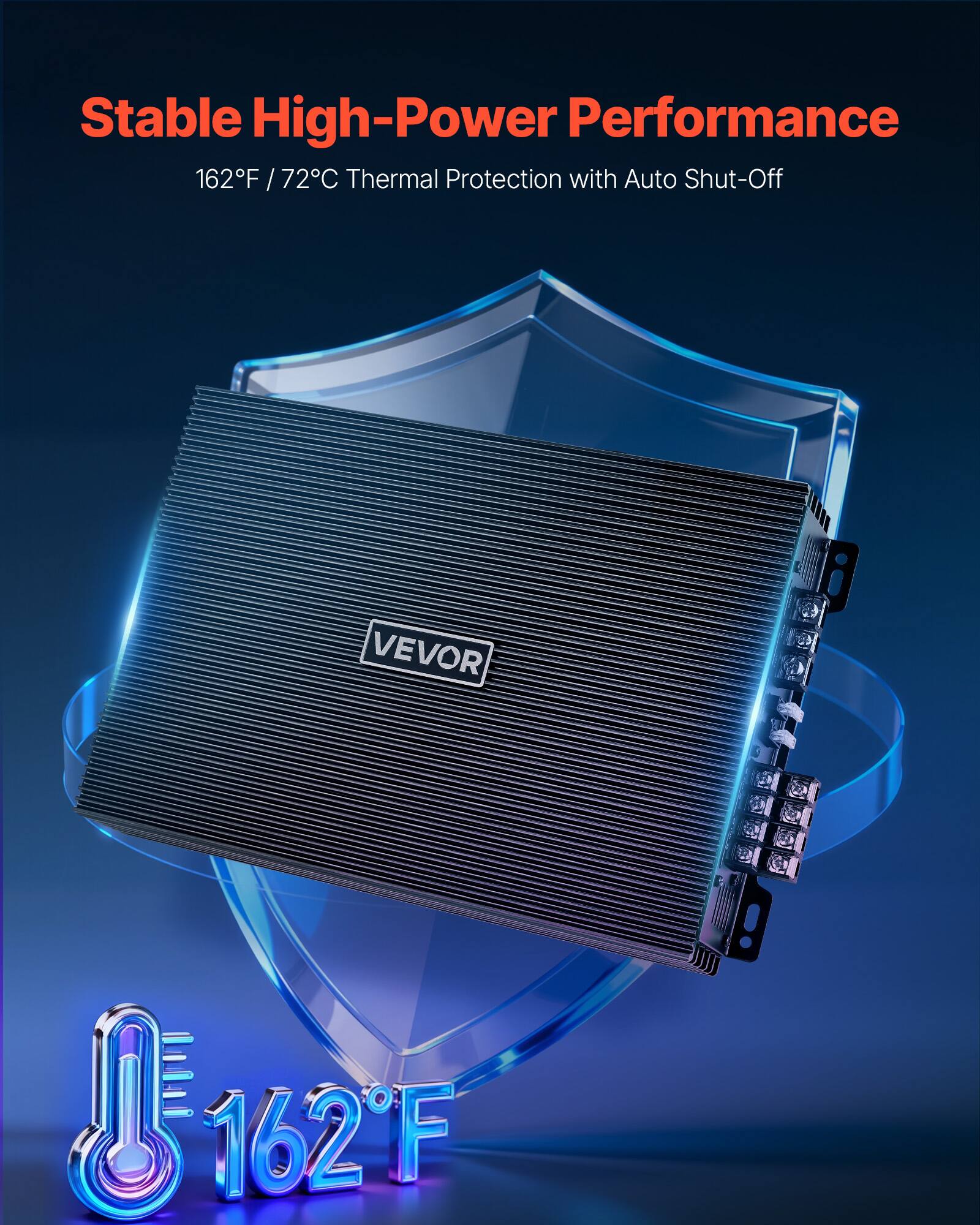 Stable High-Power Performance  
162°F / 72°C Thermal Protection with Auto Shut-Off  
VEVOR