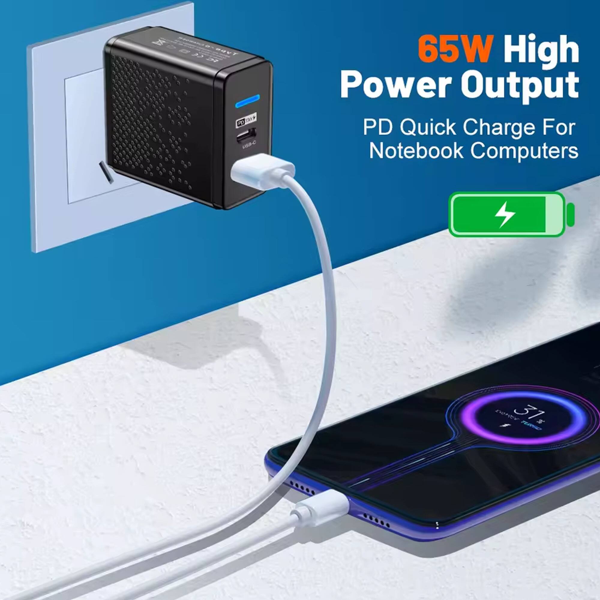 65W High Power Output  
PD Quick Charge For Notebook Computers