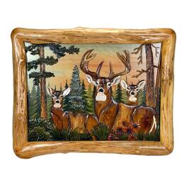 Zeckos - Deer in Woods Intarsia Wood Wall Sculpture 36x28 Rustic Cabin Lodge Decor - Brown