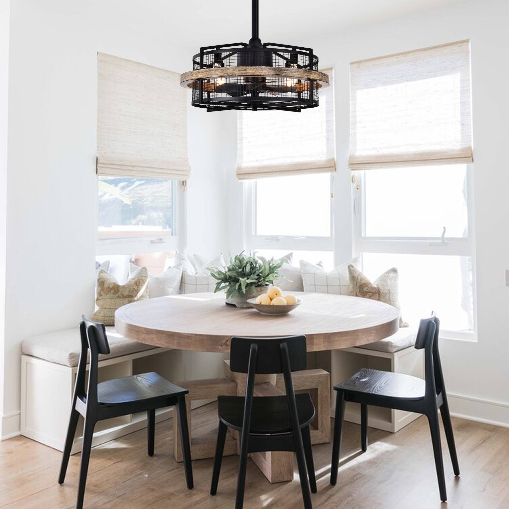 Back. Parrot Uncle - 20" Farmhouse Black Caged Ceiling Fan with Remote Control - Black.