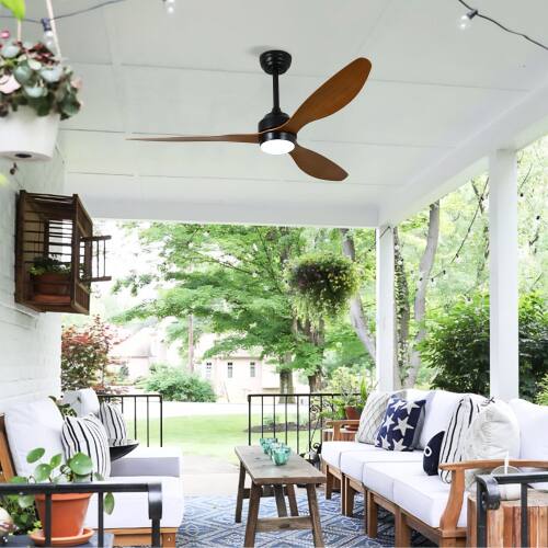 Alt View 7. LUCKY ONE - 52" Ceiling Fan with Light Remote 3 ABS Blades 6-Speed DC Motor - Matte Black+Natural.