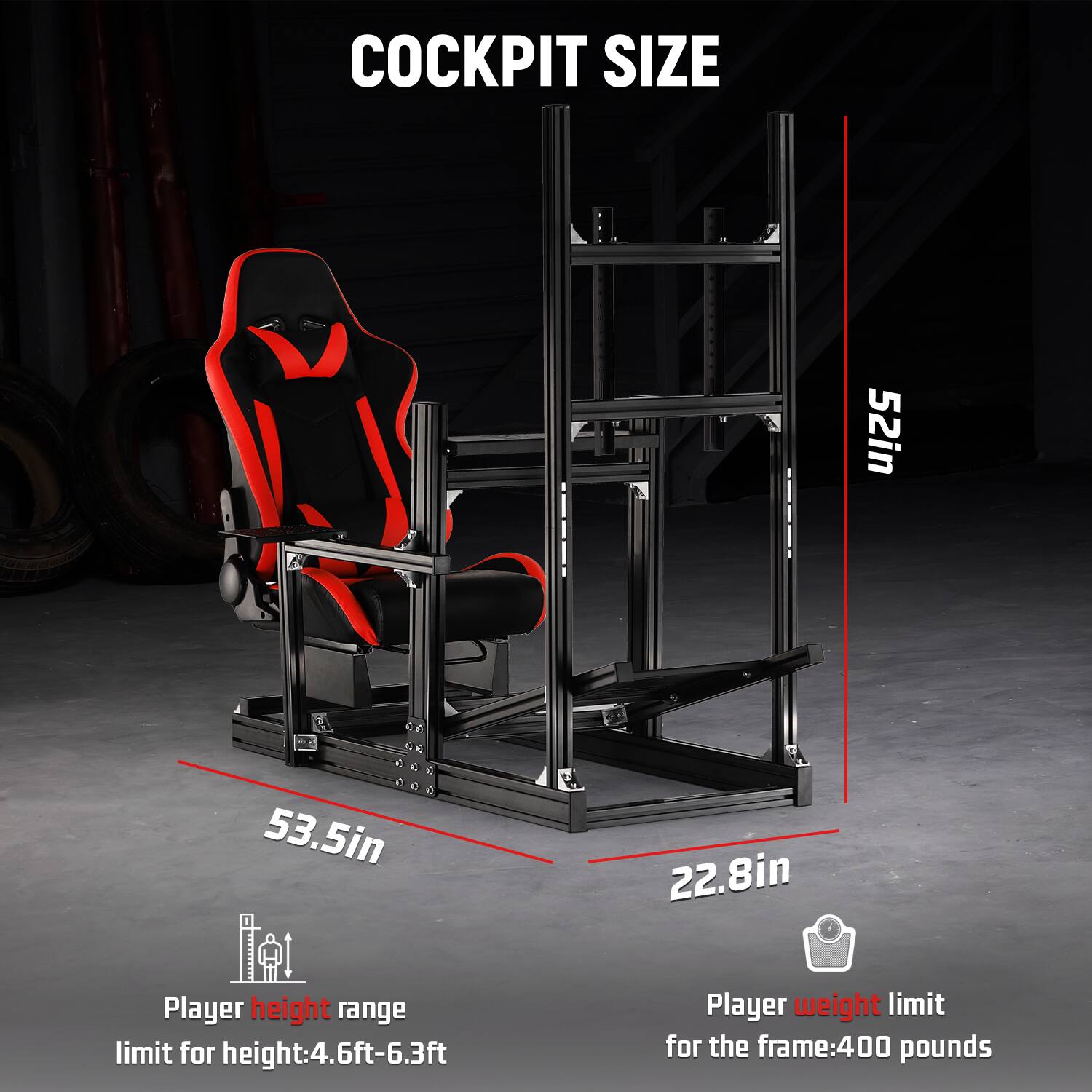 Dardoo Adjustable Racing Simulator Cockpit with Monitor Mount & Red ...