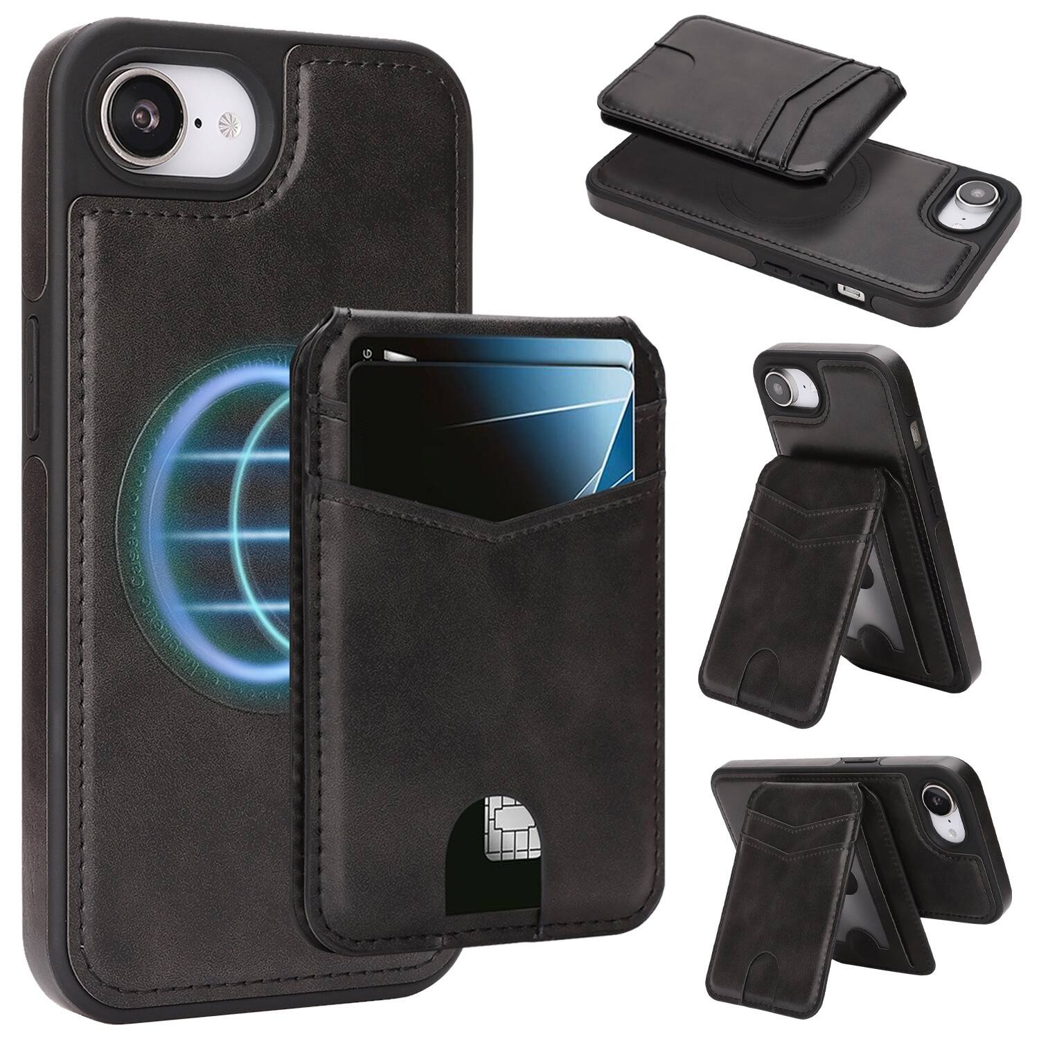 Front. Dteck - for Apple iPhone 17e / 16e Magnetic PU Leather Case,Detachable RFID Blocking Flip Wallet Card Holder Shockproof Cover - Black.
