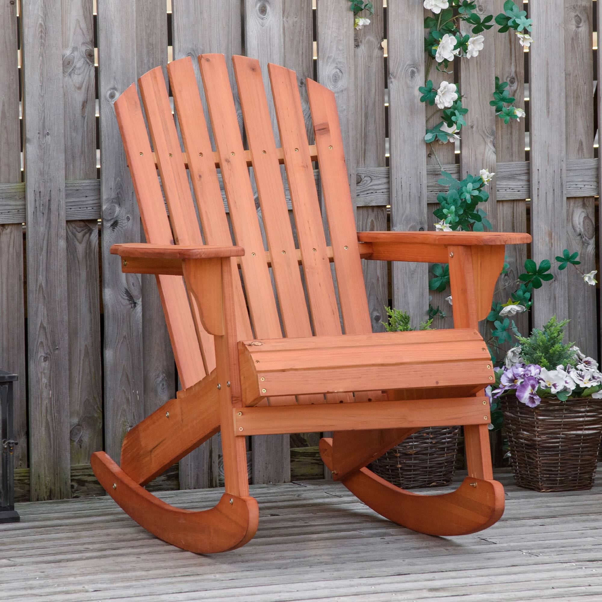 Alt View 1. Outsunny - Wooden Adirondack Rocking Chair Outdoor Lounge Chair Fire Pit Seating with Slatted Wooden Design, Fanned Back - Teak.