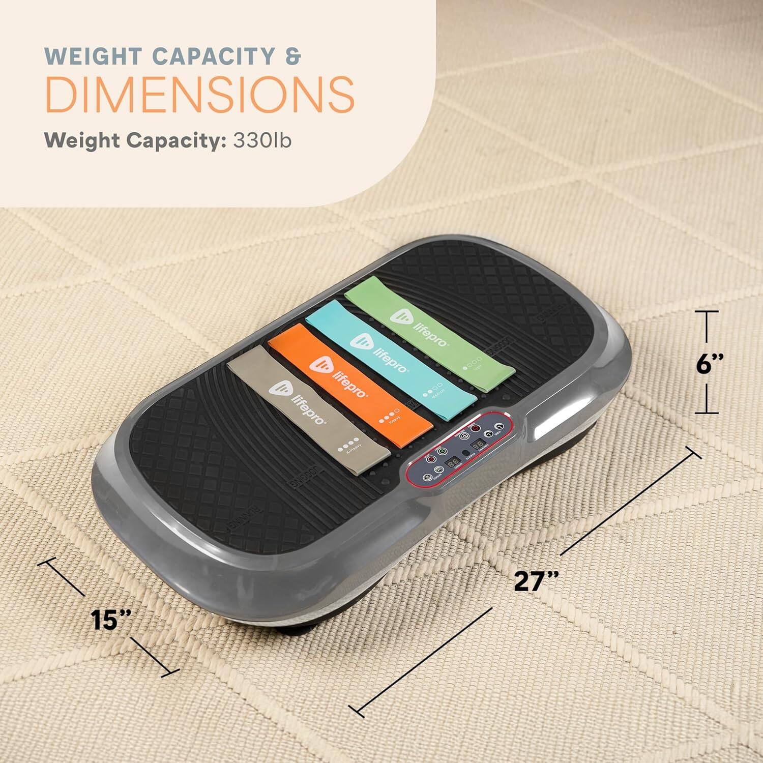 WEIGHT CAPACITY & DIMENSIONS  
Weight Capacity: 330lb  

6"  
15"  
27"