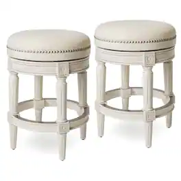 Maven Lane - Pullman Backless Counter Stool Finish w/ Natural Color Fabric Upholstery, Set of 2 - White Oak