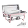 Front. VEVOR - Chafing Dish Buffet Set, 8 Qt 2 Pack, Stainless Steel Chafer with 2 Full Size Pans, Rectangle Catering Warmer Server - Rose Gold.