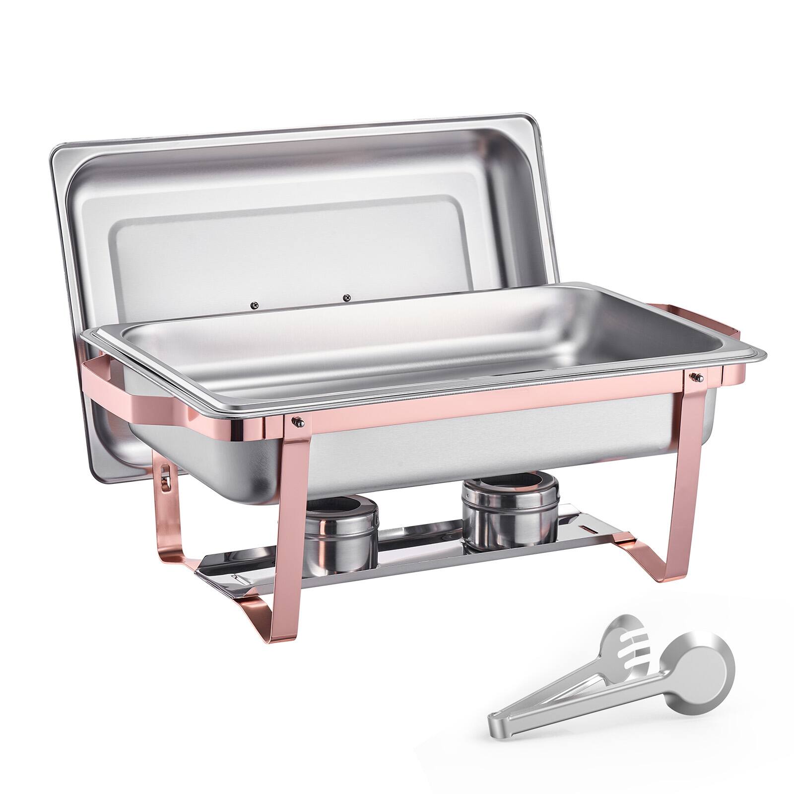 VEVOR - Chafing Dish Buffet Set, 8 Qt 2 Pack, Stainless Steel Chafer with 2 Full Size Pans, Rectangle Catering Warmer Server - Rose Gold