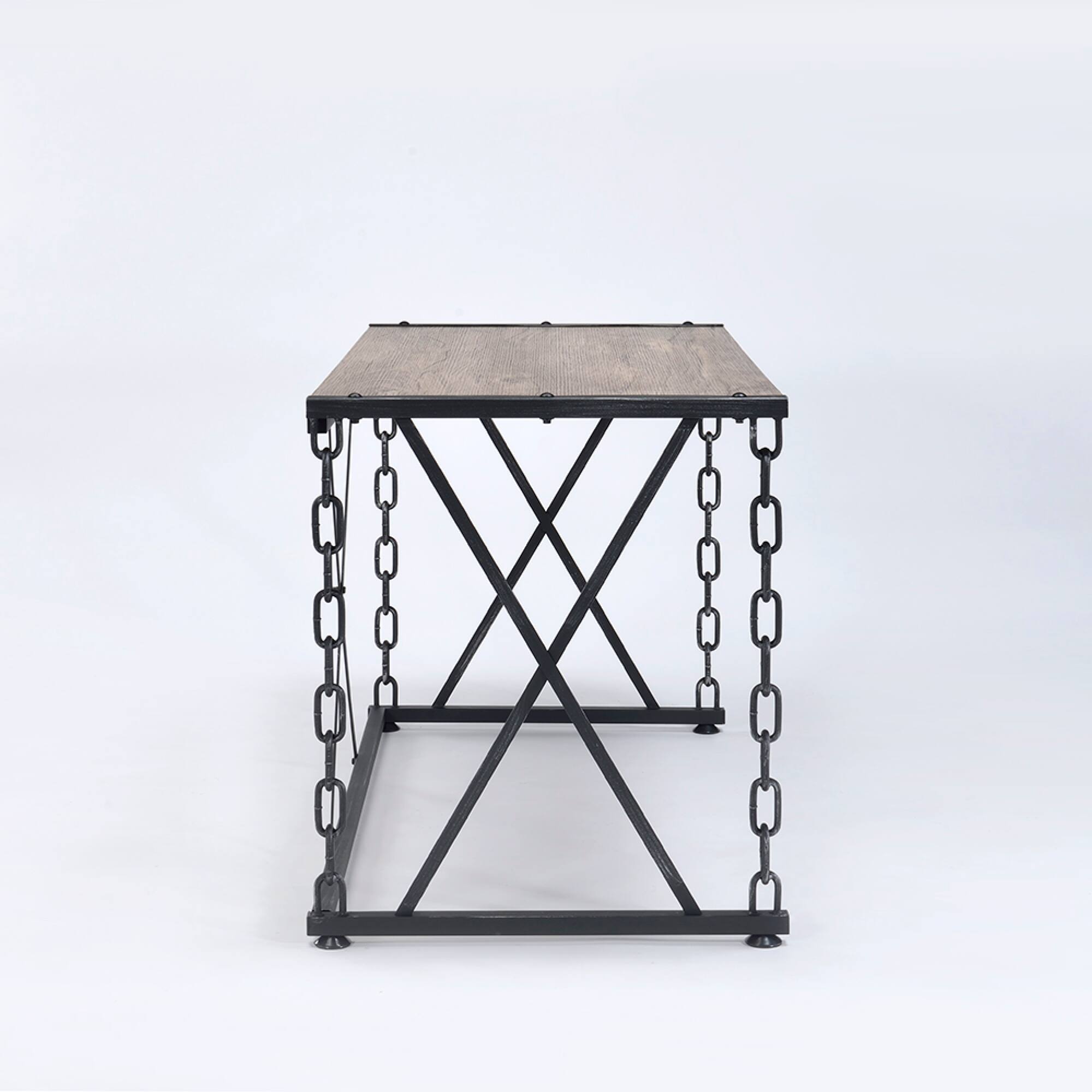 Alt View 1. GOODSILO - Rustic Writing Desk with Oak Finish Top and Antique Black Metal Legs for Entryway or Living Room Decor - Black+Oak.