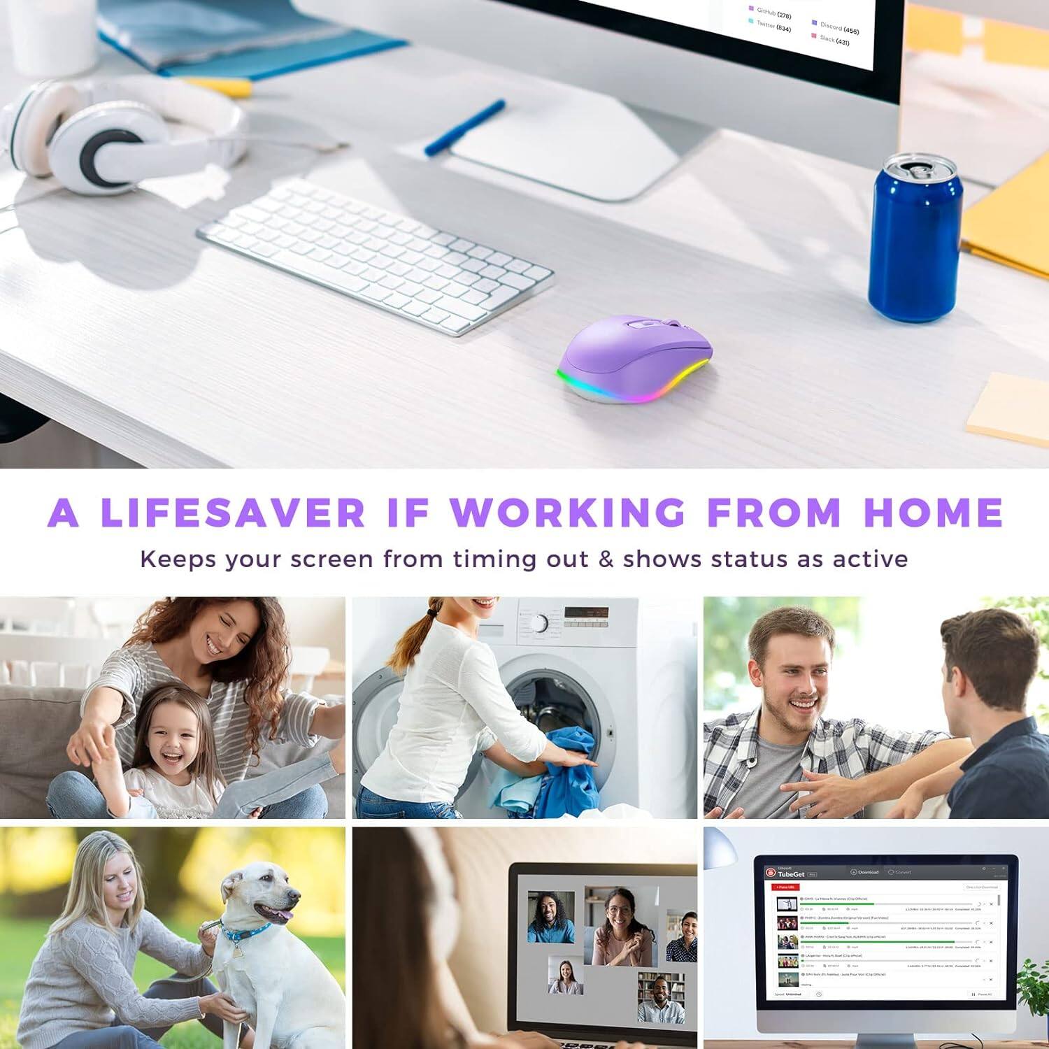 A LIFESAVER IF WORKING FROM HOME  
Keeps your screen from timing out & shows status as active