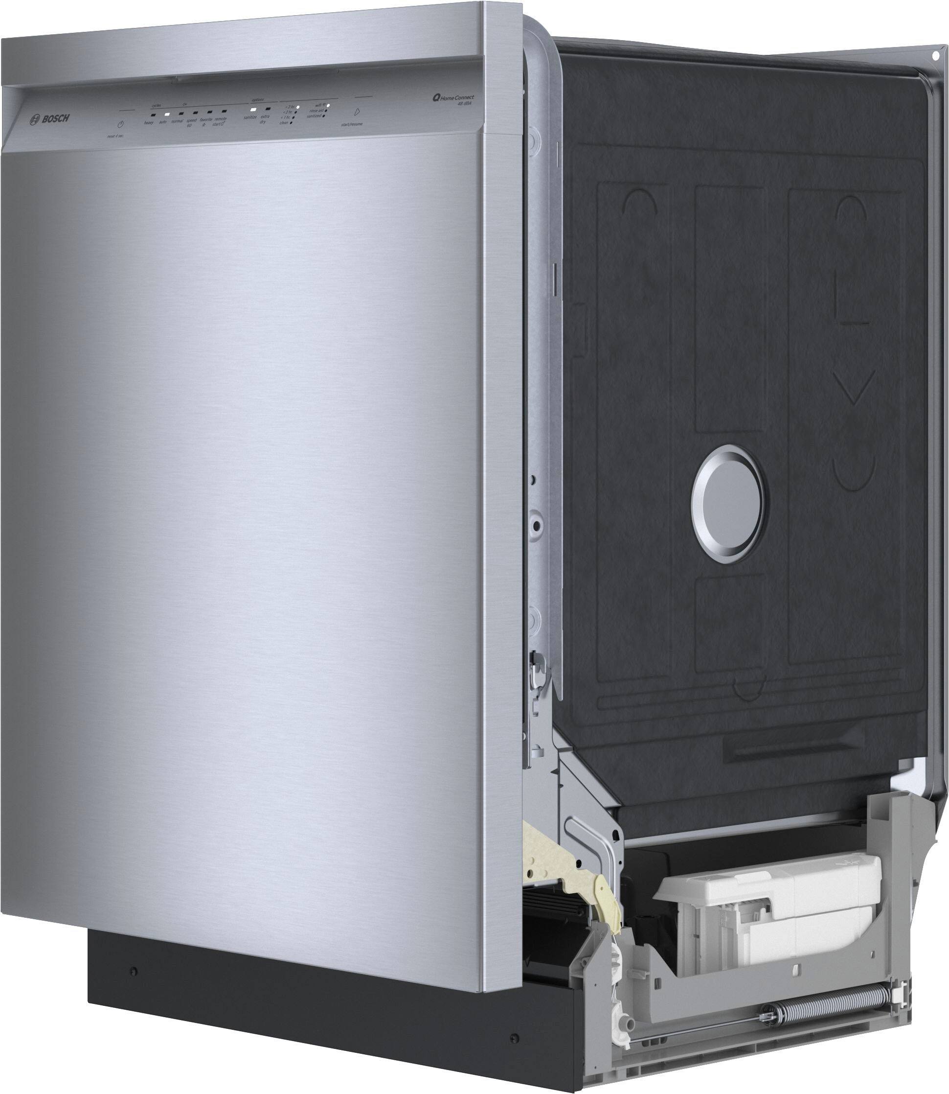 Angle. Bosch - 100 Series 24" Front Control Smart Built-In Stainless Steel Tub Dishwasher with PrecisionWash, 48 dBA - Stainless steel.