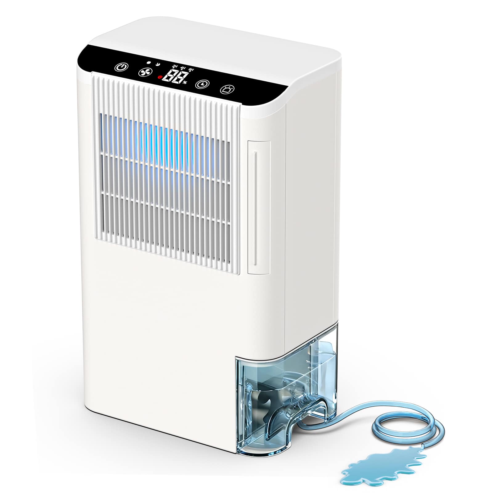 Teendow - Dehumidifiers for Home, 2000 Sq.Ft Small Dehumidifier with 3.3ft Drain Hose, 2.5L Tank, Timer Sleep Mode - White