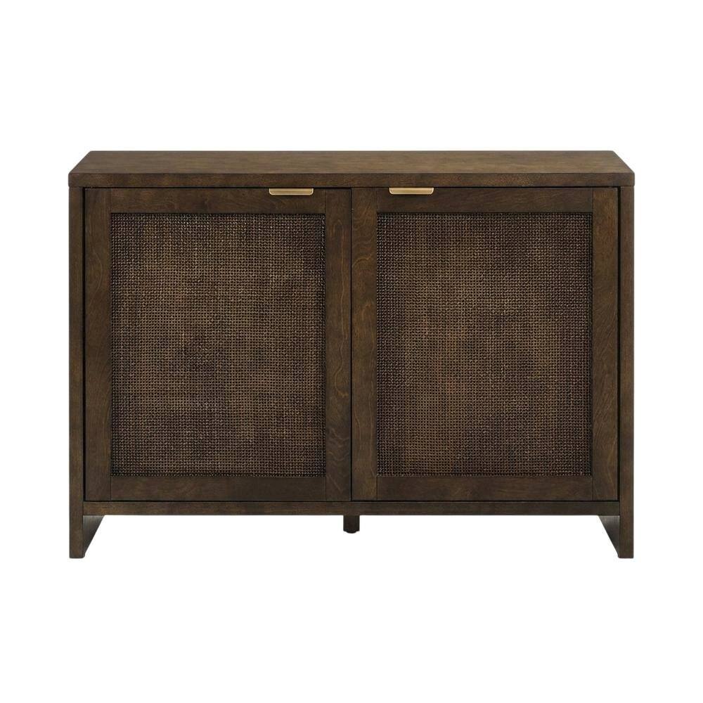 Left. FurniFact - Brown Record Player Cabinet with Wicker Accents - Dark Brown.
