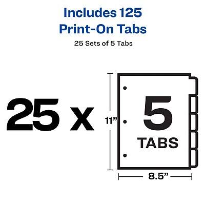 Includes 125 Print-On Tabs  
25 Sets of 5 Tabs  

25 x 5 Tabs  
11" x 8.5"