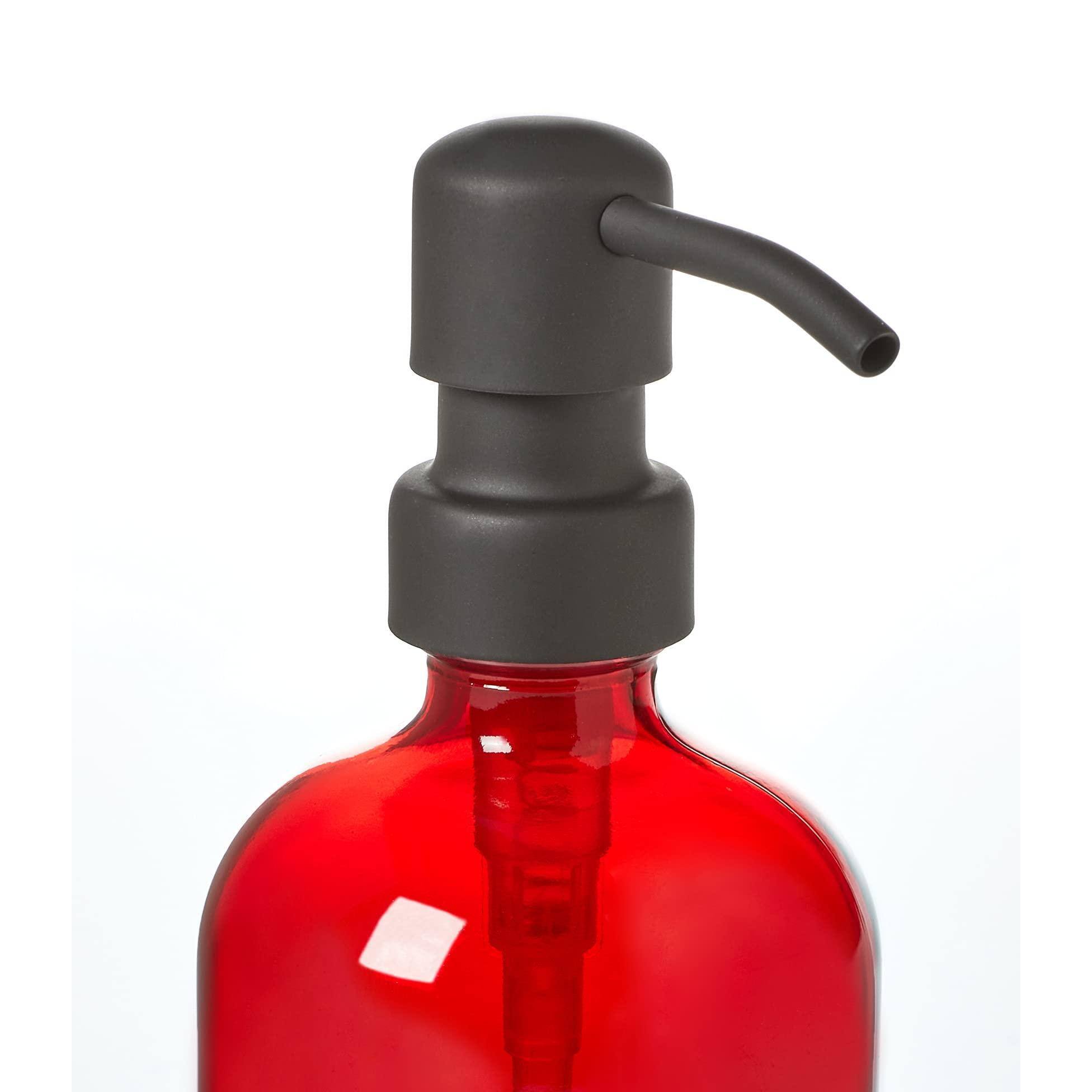 Alt View 2. Dapper Styles - Glass Soap Dispenser With Metal Pump Jar Lotion Bottle Refillable - Red/Black.