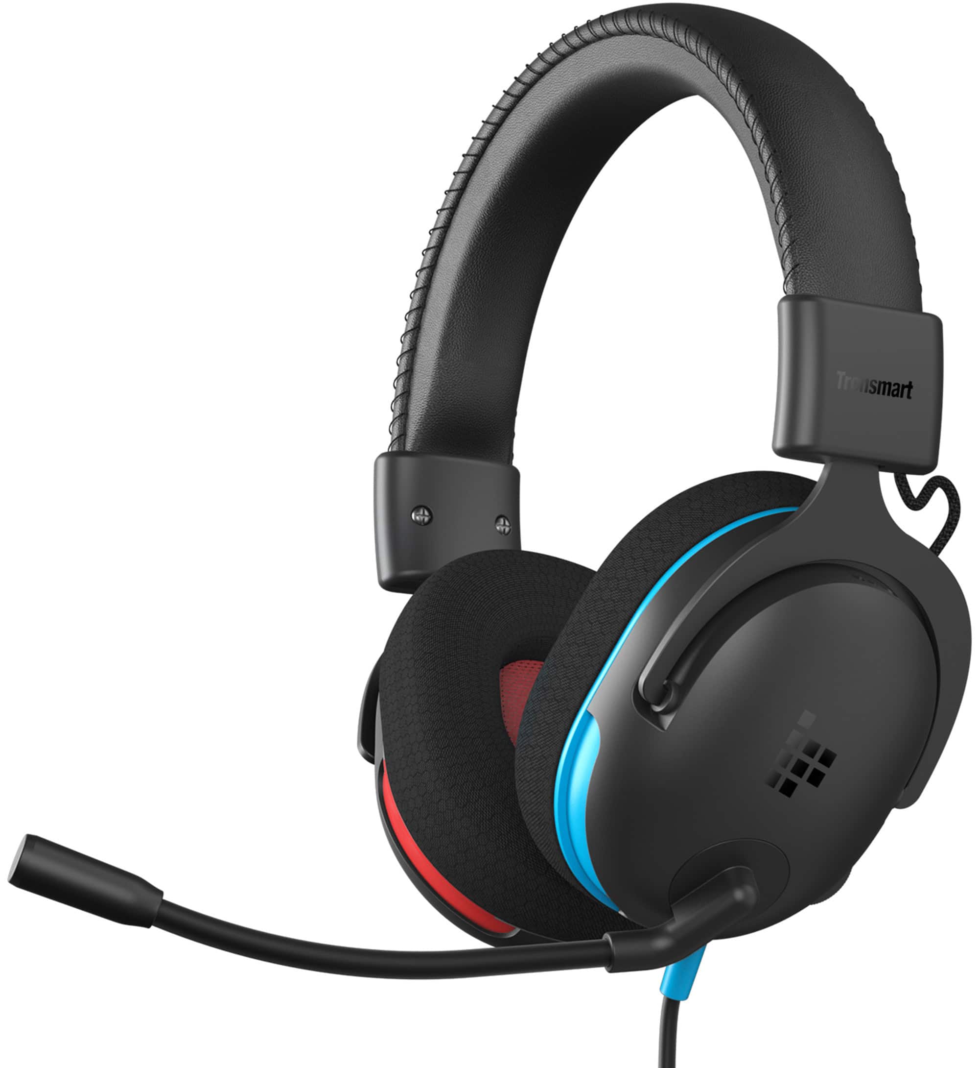 Angle. Tronsmart - Multiplatform Gaming Headset with 3.5mm Wired Connection for Nintendo Switch 2, PlayStation, Xbox, PC & Mobile - Switch/Red/Black.