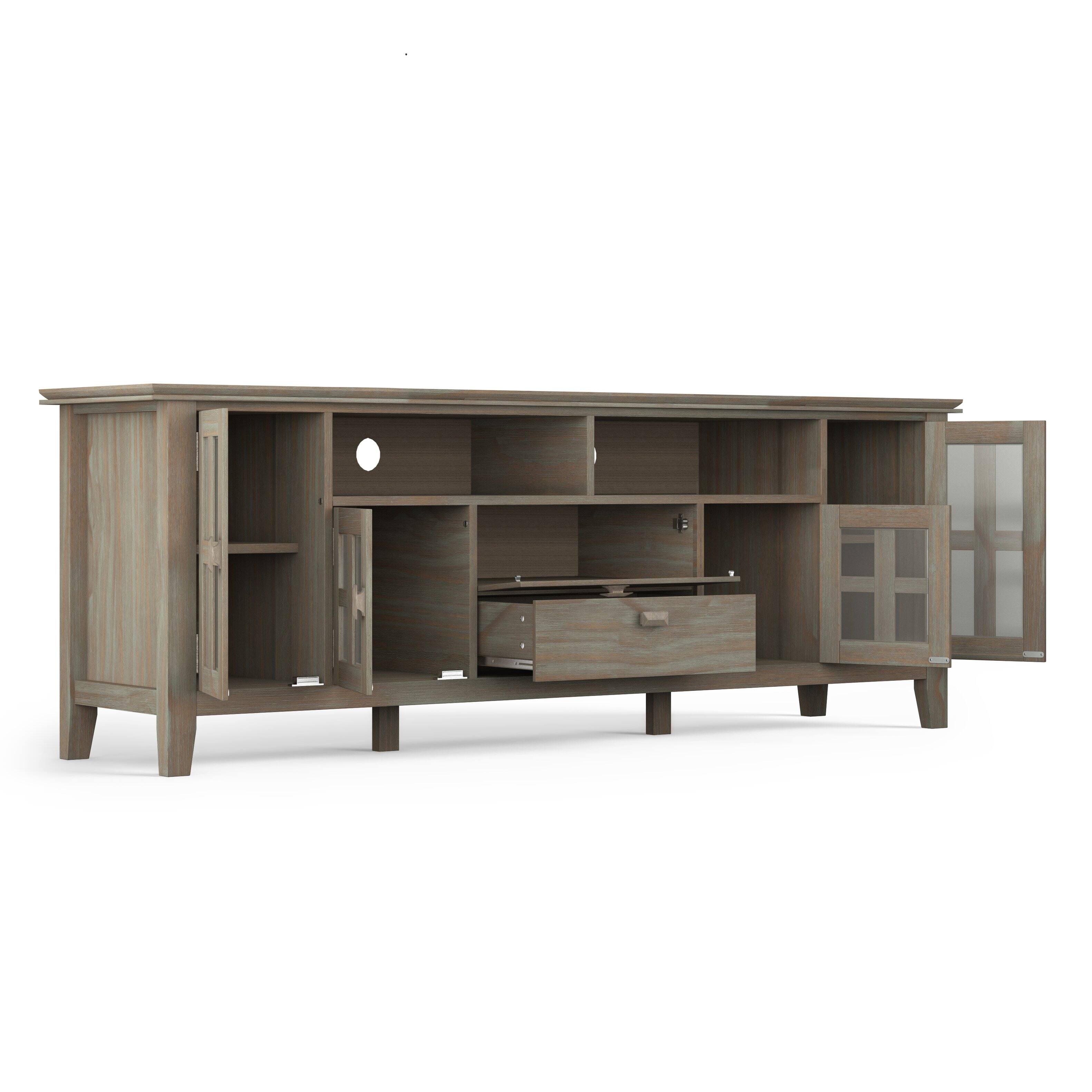 Alt View 4. Spaco - Spaco Farmhouse Solid Wood TV Stand for 80" TVs, with 4 Glass Door Cabinets, 2 Drawer, Open Shelves and Cable Management - Light Brown.