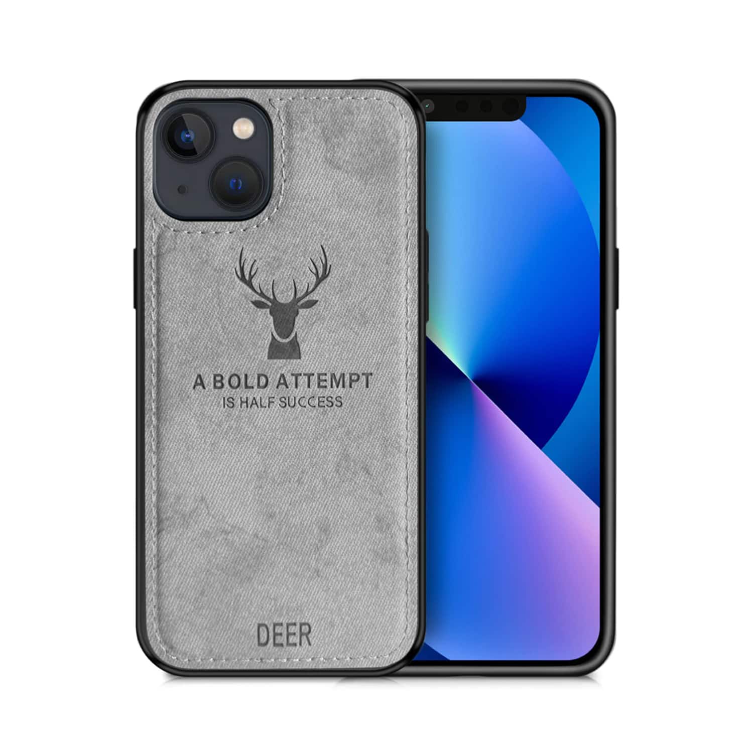 Alpha Digital - Iphone 14plus - Protective Case W/ Luxury Soft Cloth & Deer Design- Anti-dirt/shock - Gray