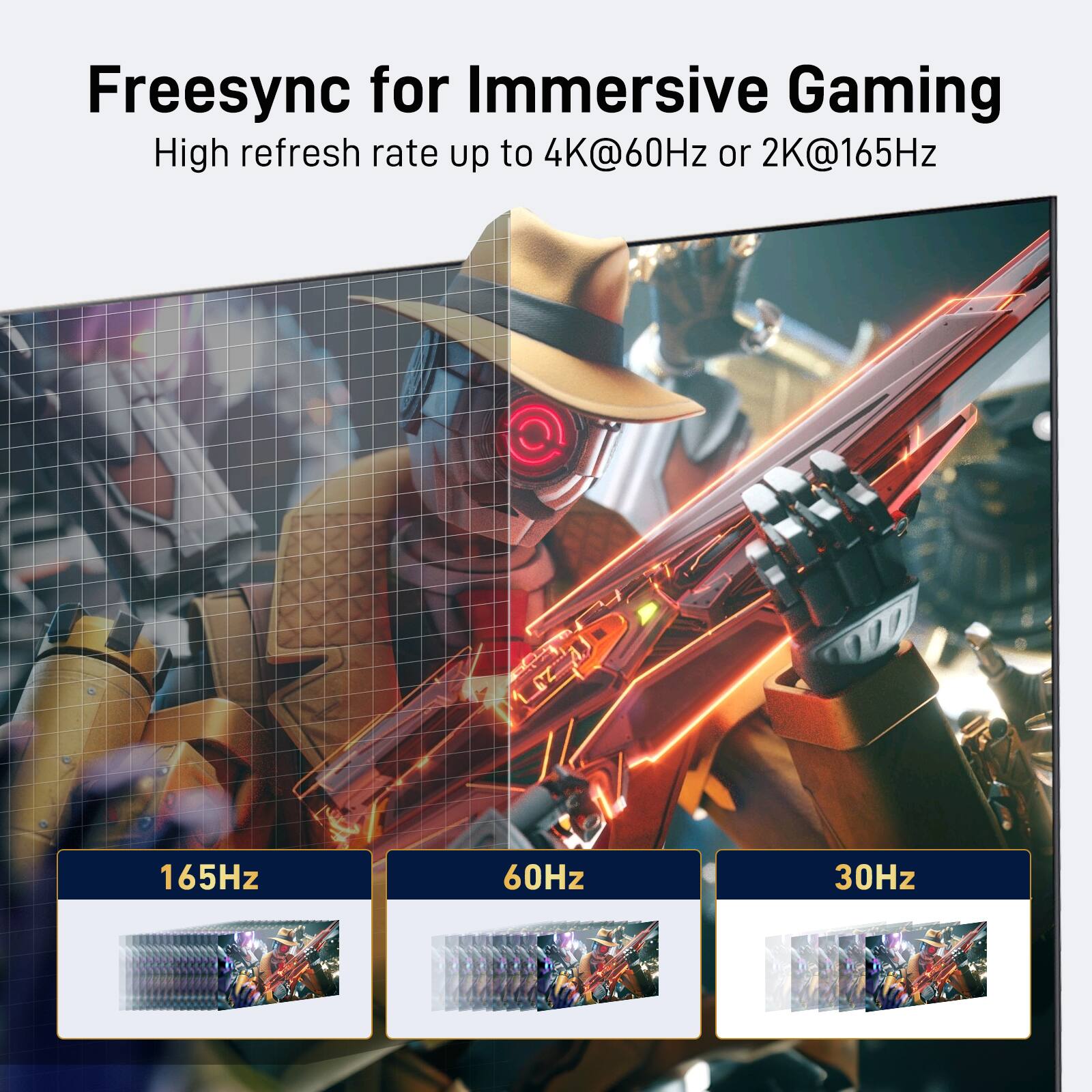 Freesync for Immersive Gaming

High refresh rate up to 4K@60Hz or 2K@165Hz

165Hz

60Hz

30Hz