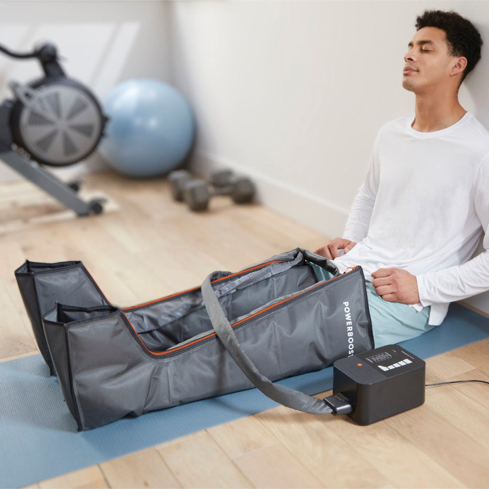 Left. Sharper Image - Powerboost® Boots, Air Compression, Fits 25"-31" Inseam - Dark Grey.