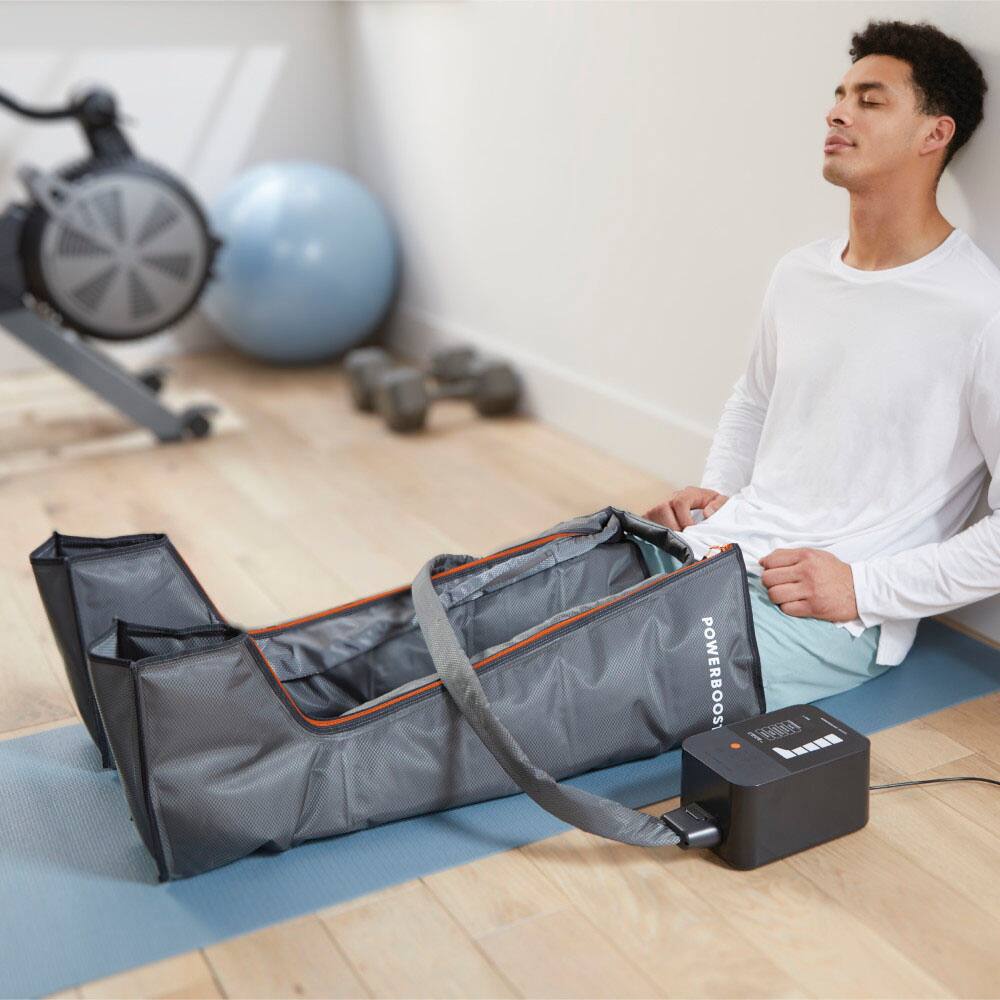 Left. Sharper Image - Powerboost® Boots, Air Compression, Fits 25"-31" Inseam - Dark Grey.